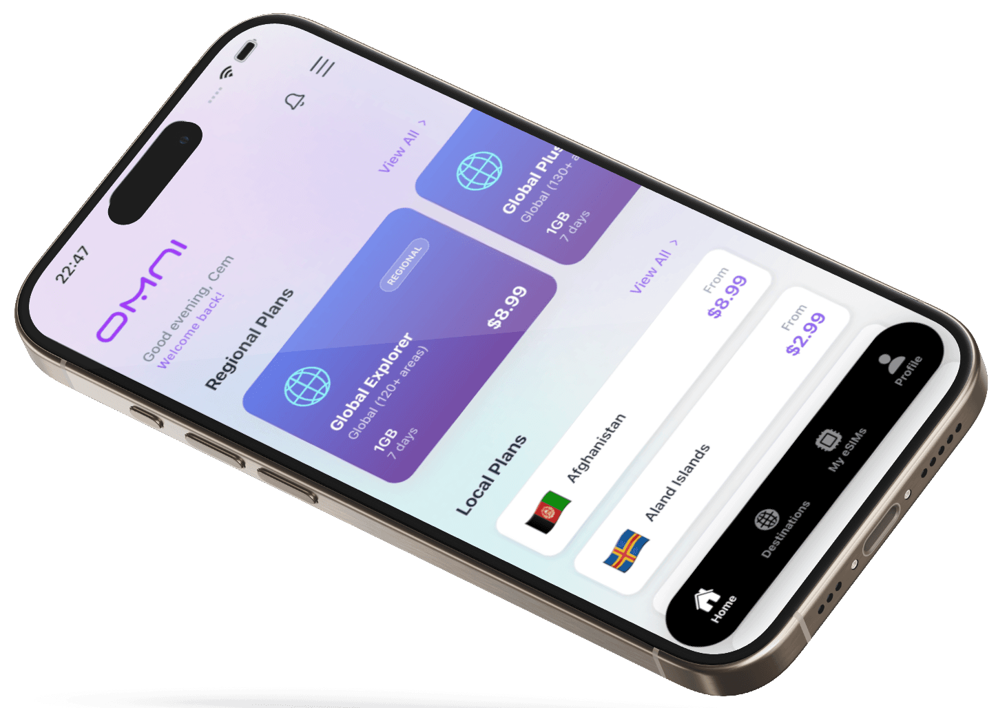 OMNI eSIM app on iPhone